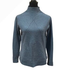 Womens Blue Ribbed Mock Neck Sweater